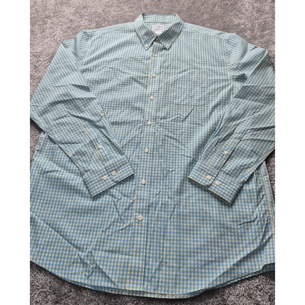 LL Bean‎ Slightly Fitted Mens Shirt Large Tall Yellow Blue Check Button Down